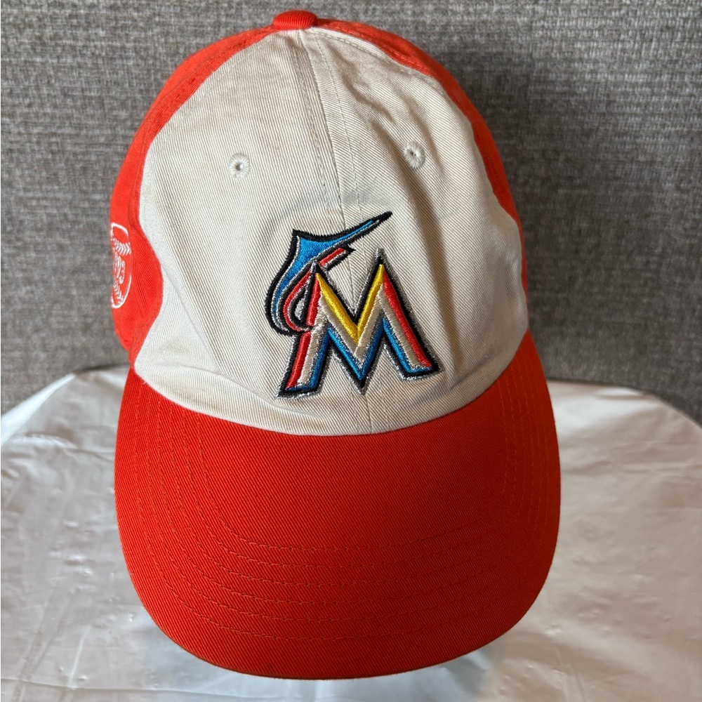 Miami Marlins Fan Favorite Adjustable Cap Button Snap Hat White Orange MLB